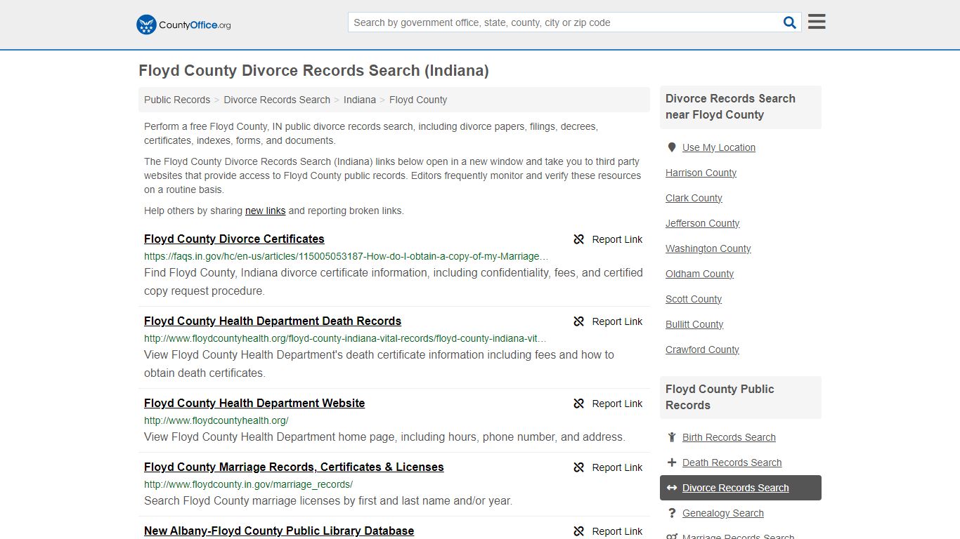 Floyd County Divorce Records Search (Indiana) - County Office