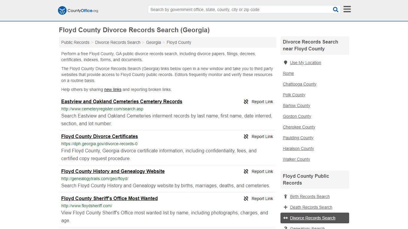 Floyd County Divorce Records Search (Georgia) - County Office